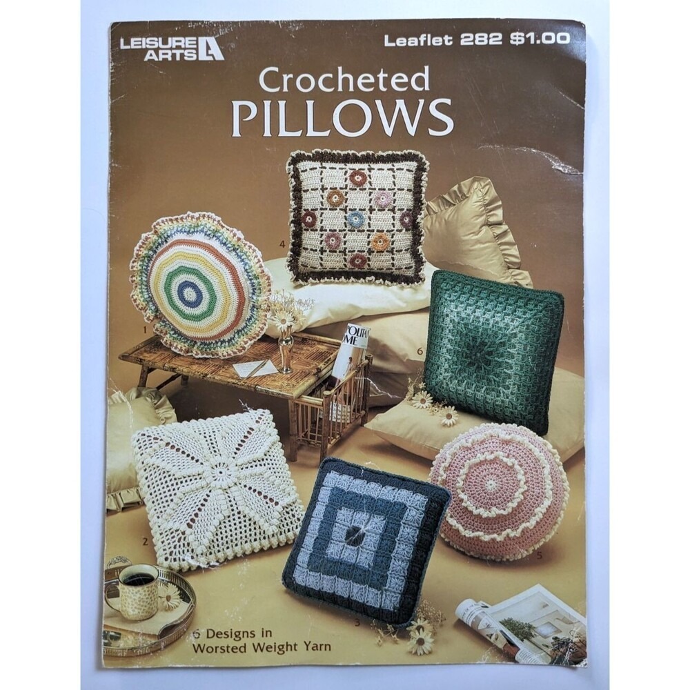 Vintage Leisure Arts Crocheted Pillows Crochet Patterns‎ Leaflet #282 6 Designs